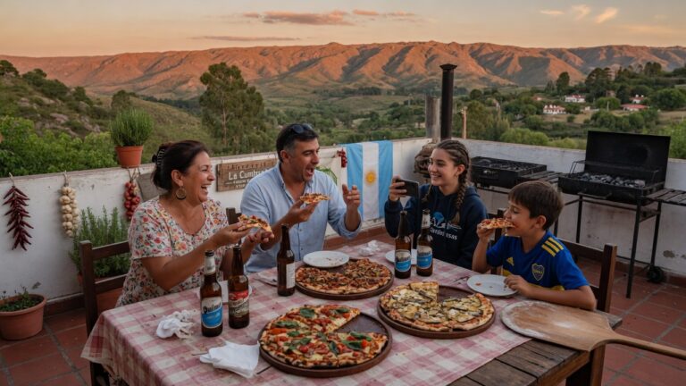 Familia en el sector oeste de Río Cuarto comiendo pizza de masa madre.