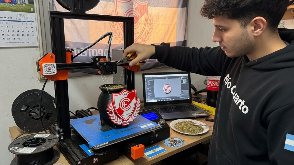 Varias impresoras 3D trabajando simultáneamente en la fabricación de piezas en un taller de Río Cuarto